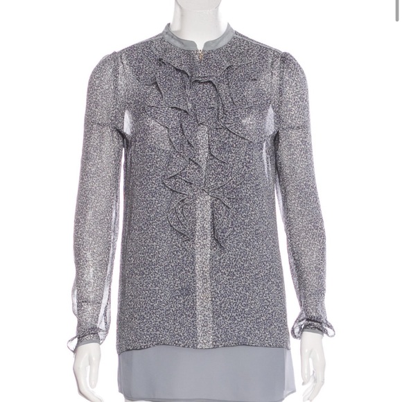 Tory Burch Silk Leopard Print Ruffle Front Blouse with Camisole - Picture 15 of 16